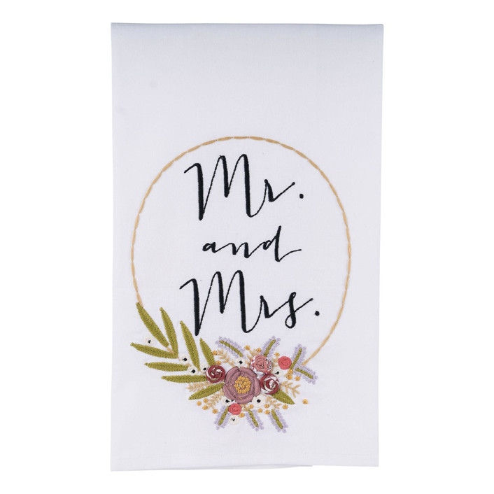 Flower Wreath Mr. & Mrs. Tea Towel