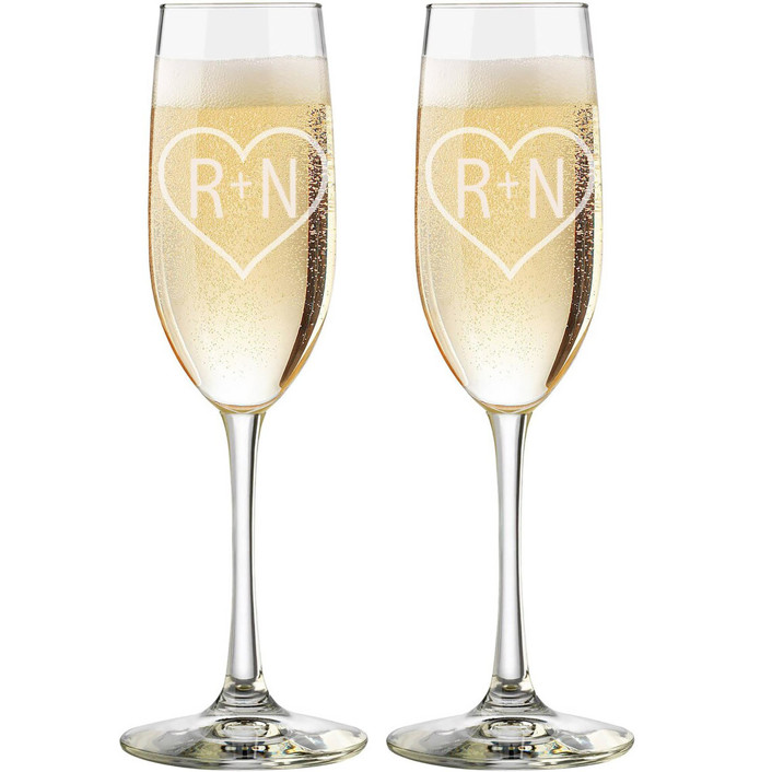 Custom 8 oz Engraved Hearts Champagne Toasting Flutes - Set of 2