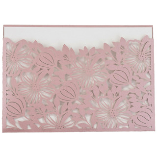 This is a pink vellum wedding invitations by Self Stationery called floral laser cut invitation pocket for 5x7 card | set of 10 | envelopes included in standard