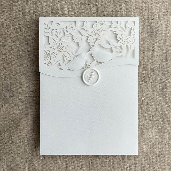 White birds botany laser cut pocket for 5x7 inches card | Pack Of 10 | Envelopes Included