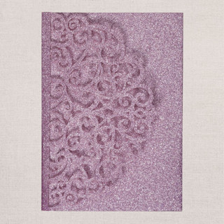 This is a purple vellum wedding invitations by Papel Custom Design called qty of 50 custom gorgous open lace mauve glitter pocket | other color options available in standard
