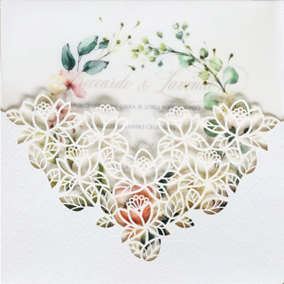 This is a white vellum wedding invitations by Self Stationery called floral laser cut invitation pocket for 6x6 card | set of 10 | envelopes included in standard