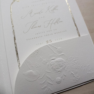 This is a multicolorassorted-colors vellum wedding invitations by Clover and Lamb called custom sculpted embossed invitation pocket jackets // set of 50 in standard