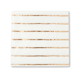 This is a copper decorative paper napkins by Jollity and Co called rose gold frenchie stripes large napkins in standard