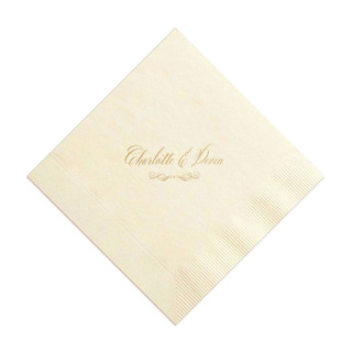 This is a white decorative paper napkins by ForYourParty called classic script royal flourish napkin, set of 50 in standard