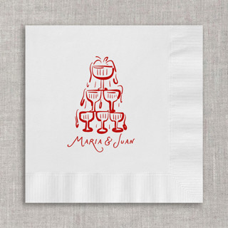 This is a white decorative paper napkins by Maria Ferrer G. called customizable champagne tower cocktail napkins - white napkins (set of 100) in standard