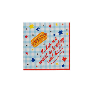 This is a multicolor decorative paper napkins by Jollity and Co called patriotic hot dog cocktail napkins - pack of 20 in standard