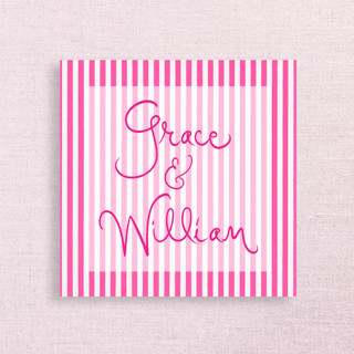 This is a pink decorative paper napkins by Papel Custom Design called striped personalized napkins, your choice of ink color in standard