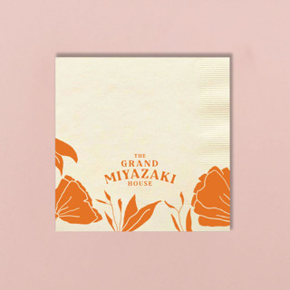 This is a orange decorative paper napkins by ForYourParty called custom grand house bold floral napkin, cocktail size, set of 100 in standard