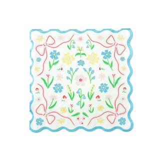 This is a blue decorative paper napkins by Jollity and Co called bunnies in the garden blue floral large napkins - set of 16 in standard
