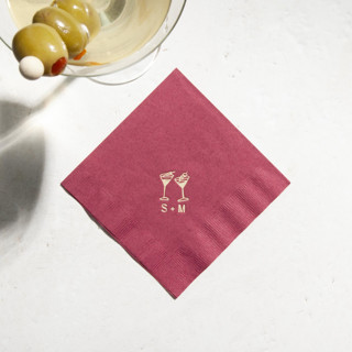 This is a red decorative paper napkins by ForYourParty called minimal martini pair napkin, cocktail size, set of 50 in standard