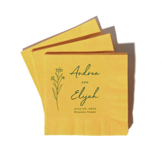 This is a yellow decorative paper napkins by ForYourParty called wildflower couple napkin, cocktail size, set of 100 in standard