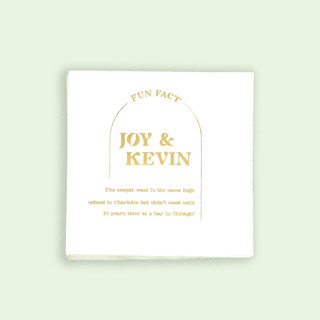 This is a white decorative paper napkins by ForYourParty called arch fun fact napkin, cocktail size, set of 100 in standard