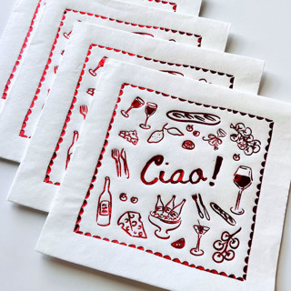 This is a white decorative paper napkins by Alyssa Cook called italian party foil napkin | hand drawn wedding napkin | set of 50 in standard