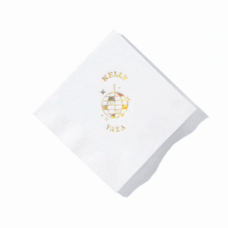 This is a white decorative paper napkins by ForYourParty called retro wedding disco ball napkin, cocktail size, set of 100 in standard