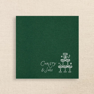 This is a green decorative paper napkins by Papel Custom Design called champagne tower personalized cocktail napkins green | pack of 50 premium quality in standard