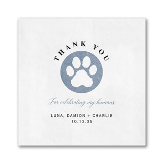 This is a white decorative paper napkins by Papel Custom Design called pet gratitude digital beverage napkin in standard