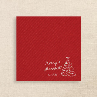 This is a red decorative paper napkins by Papel Custom Design called merry & married red linen-like napkin with holiday tree design in standard