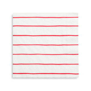 This is a red decorative paper napkins by Jollity and Co called candy apple frenchie stripes large napkins in standard