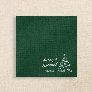 This is a green decorative paper napkins by Papel Custom Design called merry & married green linen-like napkin with holiday tree design in standard