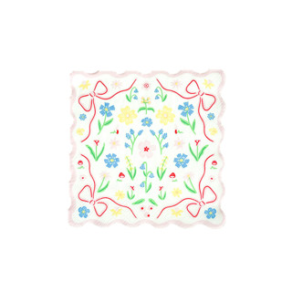 This is a multicolor decorative paper napkins by Jollity and Co called bunnies in the garden pink floral petite napkins - set of 16 of in standard