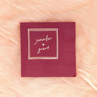 This is a red decorative paper napkins by ForYourParty called kitschy cocktail hour framed names napkin, cocktail size, set of 100 in standard