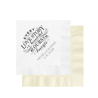 This is a multicolorassorted-colors decorative paper napkins by Papel Custom Design called custom love story napkin in standard