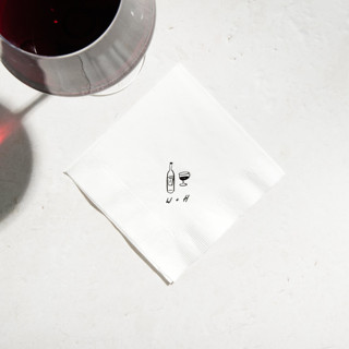 This is a white decorative paper napkins by ForYourParty called vino duo sketch napkin, cocktail size, set of 50 in standard