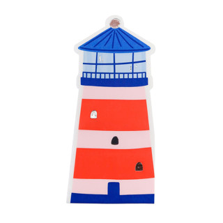 This is a multicolor decorative paper napkins by Jollity and Co called seaside lighthouse guest napkins - set of 16 in standard