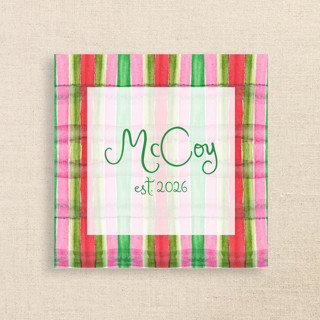This is a multicolor decorative paper napkins by Papel Custom Design called striped bow personalized cocktail napkins | pack of 50 premium quality in standard