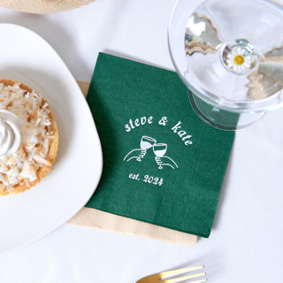 This is a beige decorative paper napkins by ForYourParty called celebration cheers: personalized toast  napkin, cocktail size, set of 100 in standard