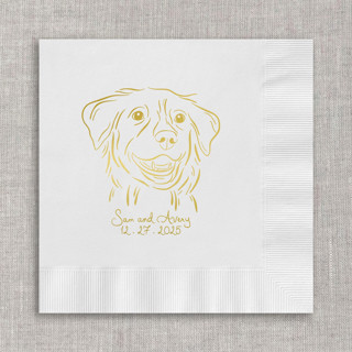 This is a white decorative paper napkins by Maria Ferrer G. called custom pet portrait cocktail napkins - white napkins (set of 100) in standard