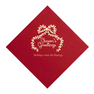 This is a red decorative paper napkins by ForYourParty called season's greetings customizable bow napkins, set of 50 in standard