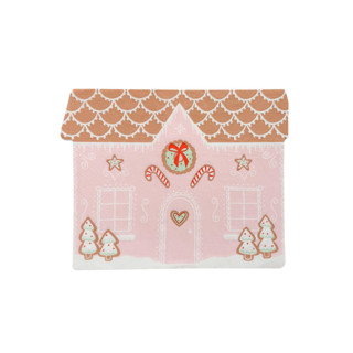 This is a pink decorative paper napkins by Jollity and Co called baking spirits bright pink gingerbread house large napkins - set of 16 in standard