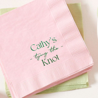 This is a pink decorative paper napkins by ForYourParty called modern knot tying bridal shower napkin, cocktail size, set of 100 in standard