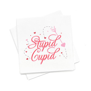 This is a multicolor decorative paper napkins by ForYourParty called stupid cupid napkin pack, cocktail size, pack of 20 in standard