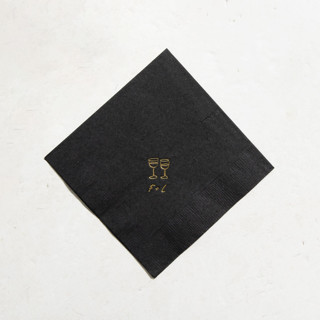 This is a black decorative paper napkins by ForYourParty called minimal wine glasses napkin, cocktail size, set of 50 in standard