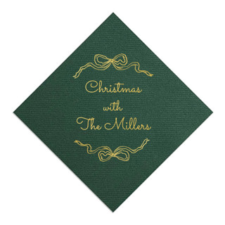 This is a green decorative paper napkins by ForYourParty called holiday bow napkins in standard