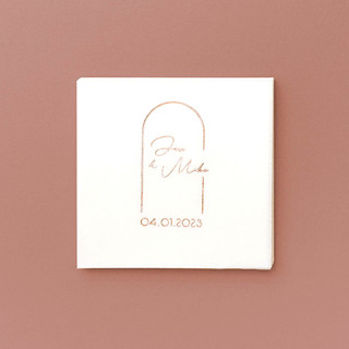 This is a white decorative paper napkins by ForYourParty called blushing bride arch napkin, cocktail size, set of 100 in standard