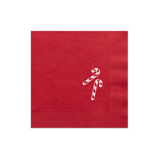 This is a red decorative paper napkins by ForYourParty called candy cane napkins, set of 50 in standard