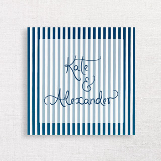This is a blue decorative paper napkins by Papel Custom Design called striped personalized napkins, your choice of ink color in standard