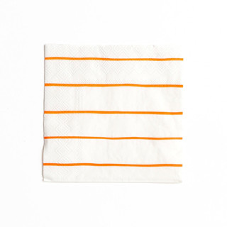 This is a orange decorative paper napkins by Jollity and Co called clementine frenchie striped petite napkins in standard