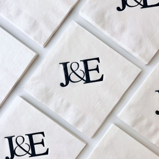 This is a white decorative paper napkins by Alyssa Cook called monogram beverage napkin | personalized initials | set of 50 in standard