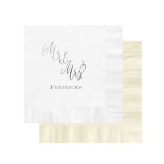 This is a multicolorassorted-colors decorative paper napkins by Papel Custom Design called diagonal custom mr. & mrs. napkin - pack of 100 in standard