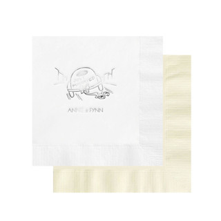 This is a multicolorassorted-colors decorative paper napkins by Papel Custom Design called just married car custom napkin - pack of 100 in standard