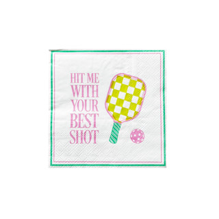 This is a multicolor decorative paper napkins by Jollity and Co called pickleball social club "hit me with your best shot" cocktail napkins - set of 20 in standard