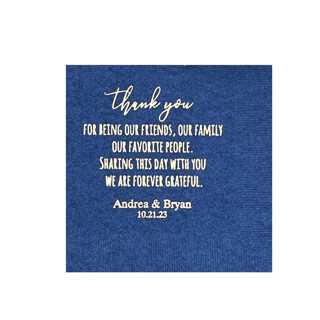 This is a multicolorassorted-colors decorative paper napkins by Papel Custom Design called custom foil expressing gratitude napkin - pack of 100 in standard