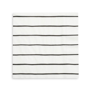 This is a black decorative paper napkins by Jollity and Co called ink frenchie striped large napkins - set of 16 in standard