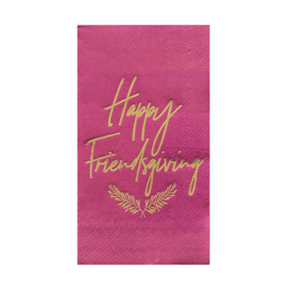 This is a purple decorative paper napkins by Jollity and Co called "happy friendsgiving" guest napkins - set of 16 in standard