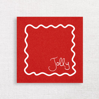 This is a red decorative paper napkins by Papel Custom Design called jolly squiggle border premium cocktail napkins | pack of 50 premium quality in standard